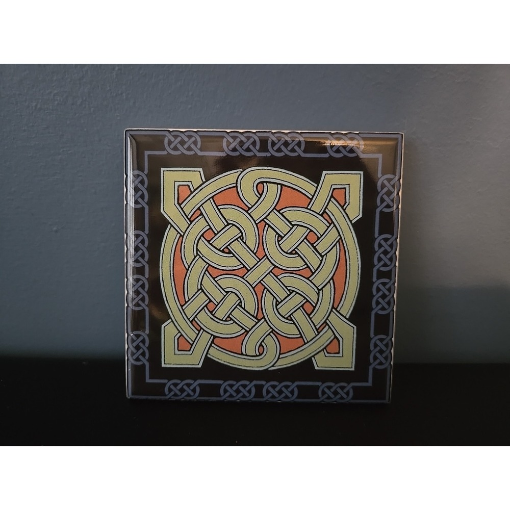 Celtic Knot Ceramic Tile Trivet Wall Art Home‎ Decor Handmade Irish Design 4x4